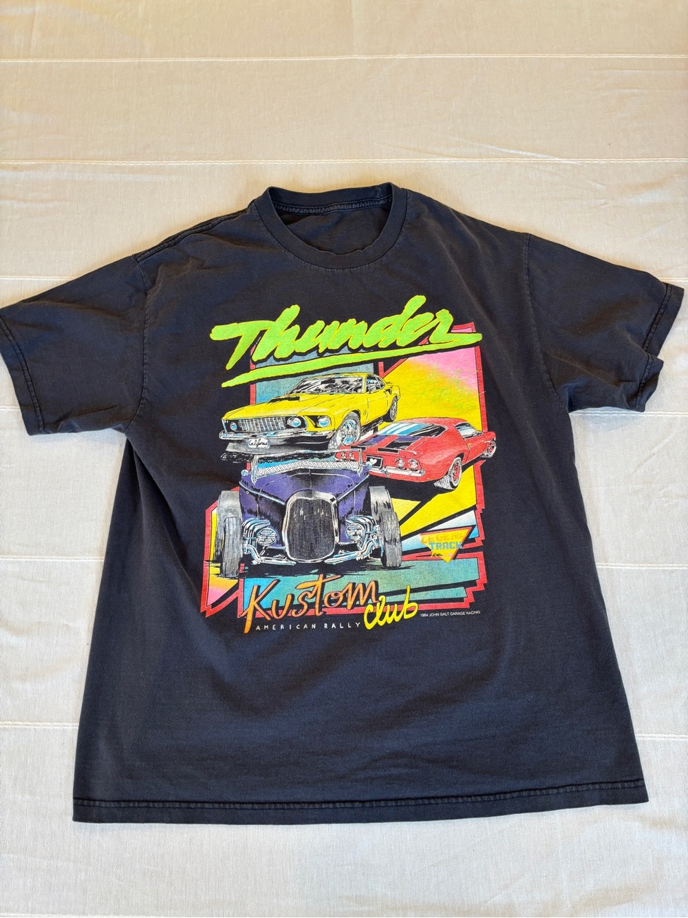 Thunder Kustom Club Graphic Tee Black Hot Rod Muscle Car Racing Retro T-Shirt xl